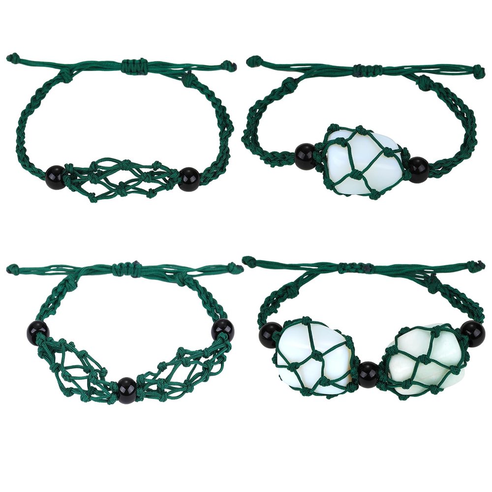 WEWAYSMILE 2 Pcs Empty Crystal Bracelet Holder Adjustable Stone Cage Cord Nylon Braided Netted Holder Crystal Bracelets Cord for DIY Bracelet Making(Dark Green)