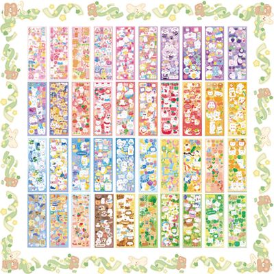 40Sheets Korean Deco Stickers Set, Kpop Potocard Korean DIY Colorful Glitter Self Adhesive Deco Stickers for Scrapbook Card (Garden)