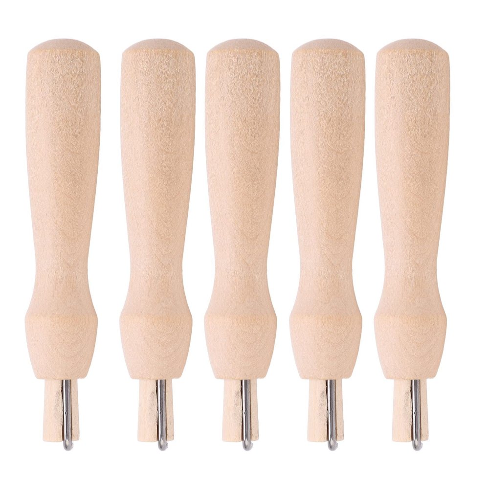 Wooden Felting Needle Handles, 5PCS Wood Color Multipurpose Hand Made DIY Wooden Needle Holders for Wool Felt Needle Felt and Other Handicrafts