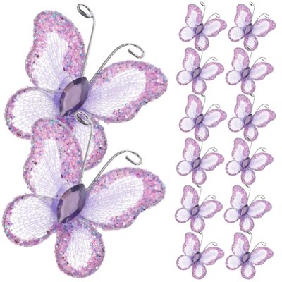 50pcs Purple Butterflies DIY Mesh Glitter Craft Butterfly Wall Decor Wedding Decorations for Wedding Party Cake Ornaments