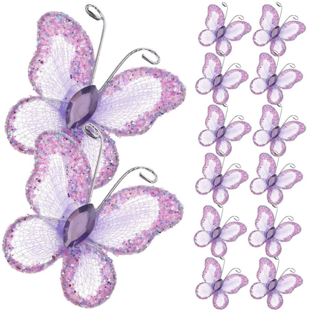 50pcs Purple Butterflies DIY Mesh Glitter Craft Butterfly Wall Decor Wedding Decorations for Wedding Party Cake Ornaments