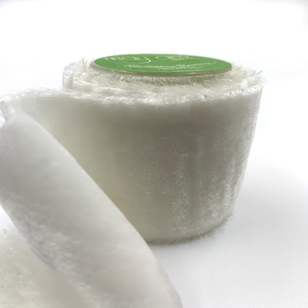 ~2 Inch Silk Velvet Ribbon with Frayed Edge - SKVF-2-01N White