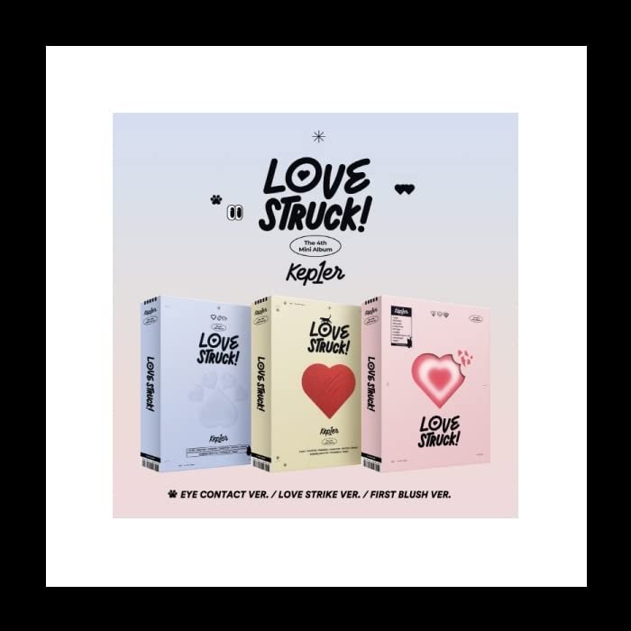 Kep1er LOVESTRUCK! 4th Mini Album CD+Folded poster on pack+Photobook+Postcard+Tattoo sticker+Hidden message card+Photocard+Tracking Sealed (SET(EYE CONTACT+LOVE STRIKE+FIRST BLUSH))