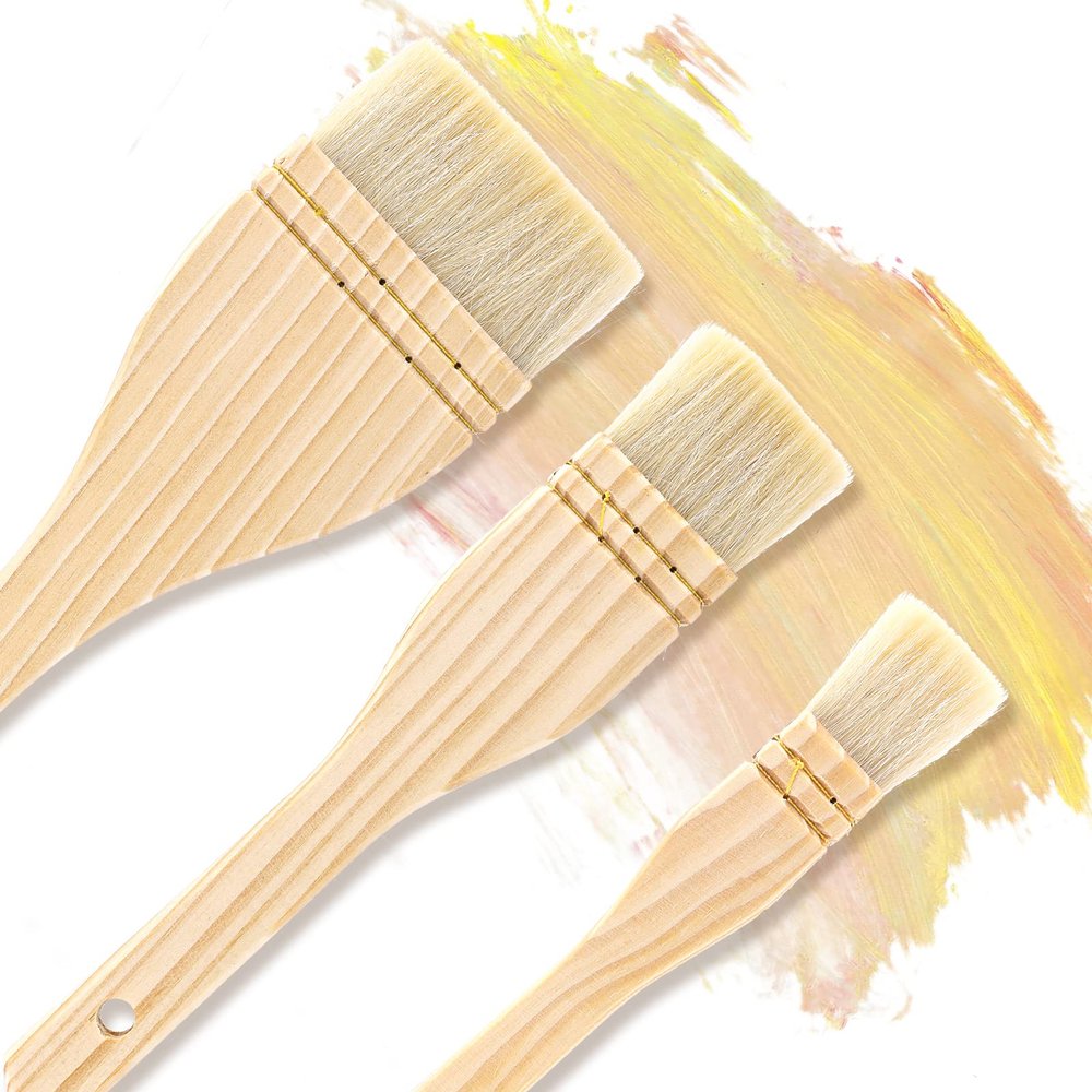 3 Pcs Hake Flat Watercolor Brushes - Artist Painting Soft Sheep Hair Brushes for Ceramic Pottery Paint - White