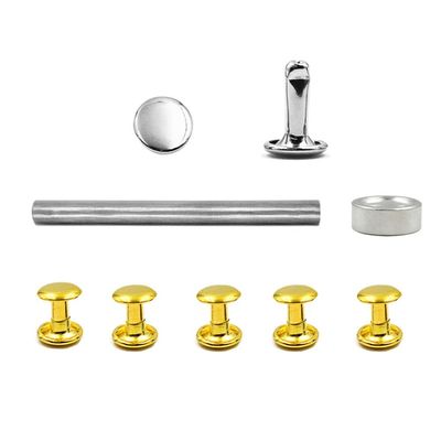 100 Sets Metal Double Cap Rivets Stud Round Nail Button with Tool,Gold,5x5mm