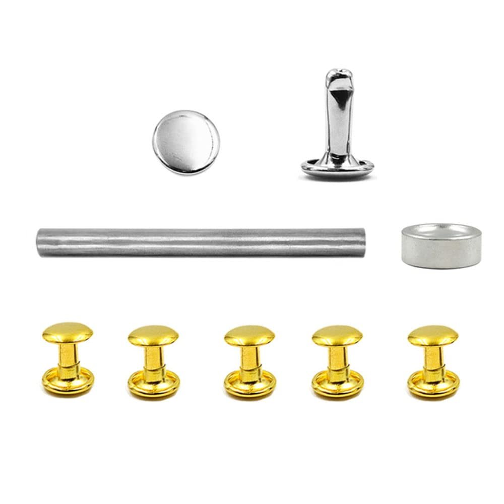 100 Sets Metal Double Cap Rivets Stud Round Nail Button with Tool,Gold,5x5mm