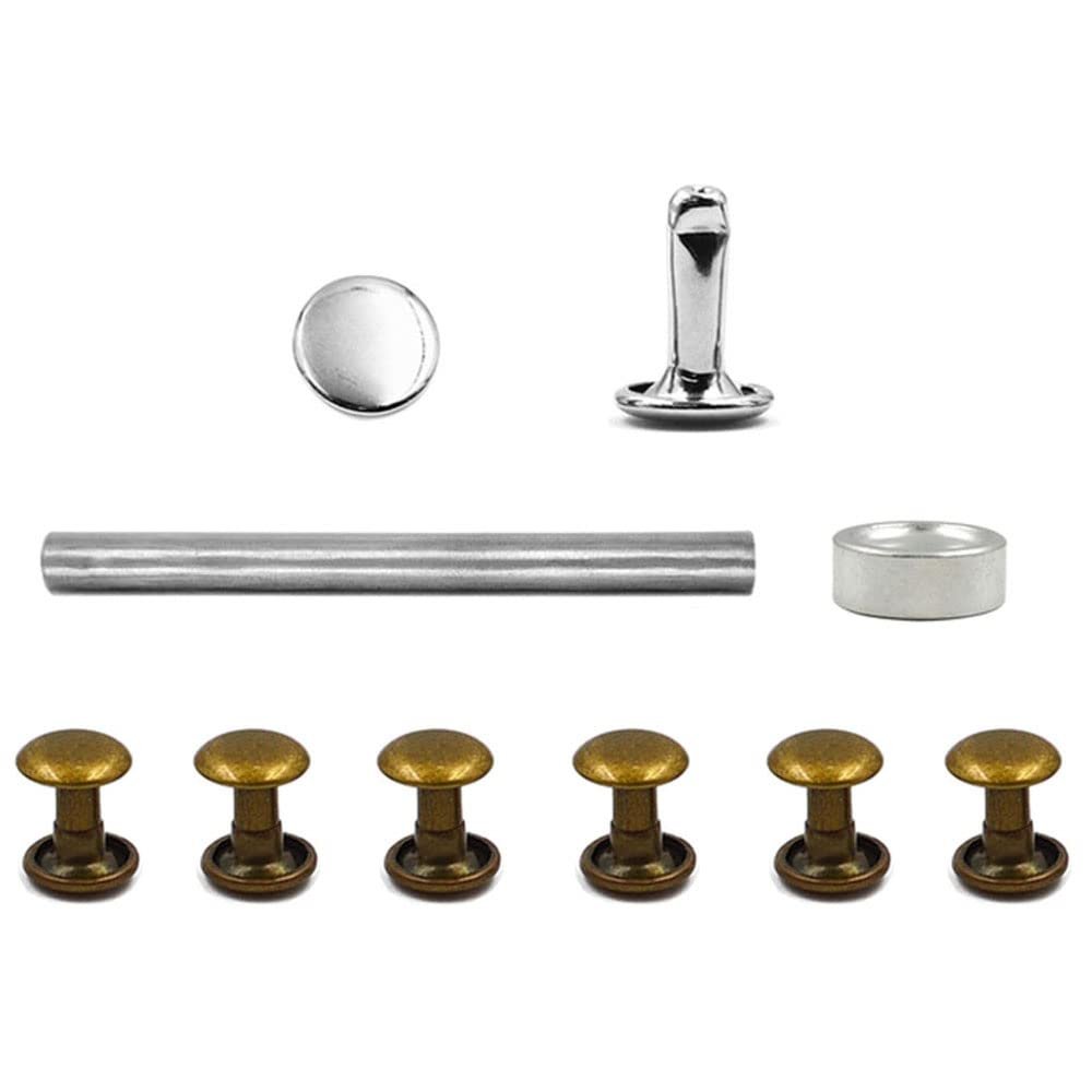 100 Sets Metal Double Cap Rivets Stud Round Nail Button with Tool,Copper,6x12mm