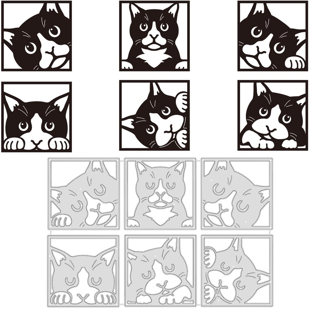 BENECREAT 6 Styles Animal Cat Metal Die Cuts, "Peeking" Cat Cutting Dies Stencils for DIY Scrapbooking Card Making Album Decorative Art Crafts, 18.1x12cm/ 7.12x4.7 Inch