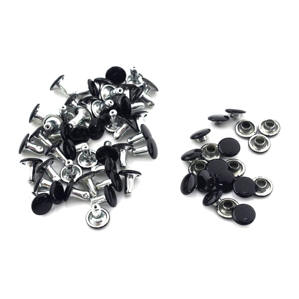 100sets Metal Double Cap Rivets Studs Round Head Leather Craft,Bright black,66mm(cappost)