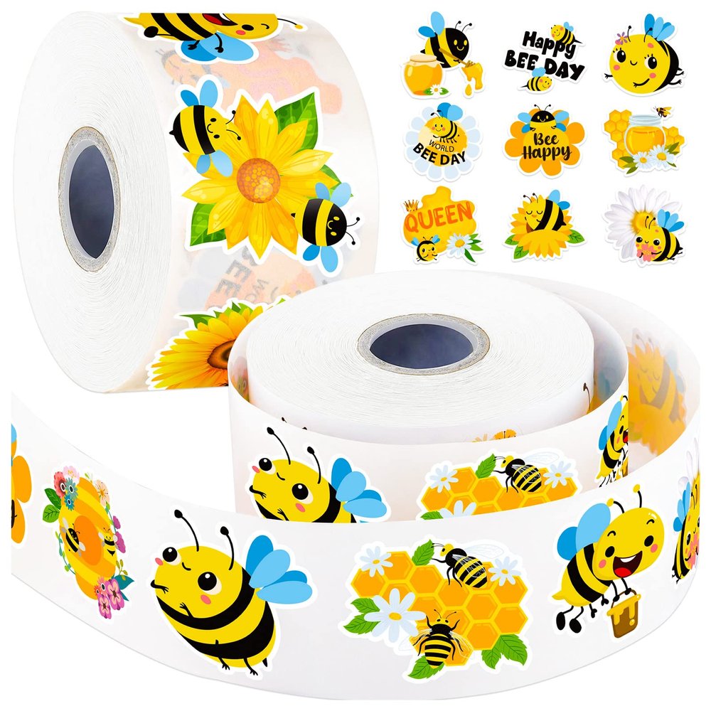 1200Pcs Bee Stickers for Kids, 1.5 inch Bee Theme Stickers, Cute Honey Sticks and Sunflower for Birthday, Baby Shower, Teacher Reward, Bicycles(16 Styles)