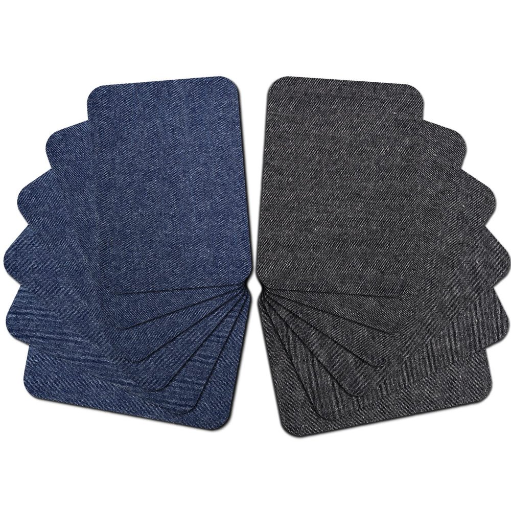 Guokuai 12 Pieces Premium Quality Fabric Iron on Patches for Clothing Repair Jeans Shades of Blue Inside Jeans & Clothing Repair 3" x 4.25" (7.5 cm x 10.5 cm) (Black Dark Blue)
