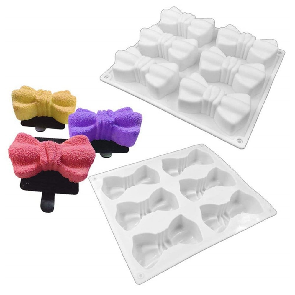 Silicone Bowknot Molds Silicone Soap Moulds of 6 Cavities for Handmade Soap Lotion Bar Chocoate Making Tool DIY