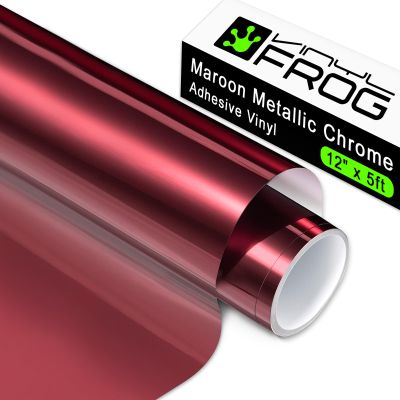 VINYL FROG Maroon Chrome Vinyl - 12"x60" Glossy Mirror Adhesive Vinyl Roll Maroon MetallicVinyl Craft PermanentVinyl Works with Cameo and Other Cutters