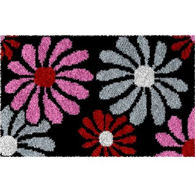 Yglnden Latch Hook Kit Rug DIY Throw Cover Crochet Needlework Printed Canvas Decor for (Flower B:80x50cm/32 X20)