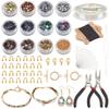 NBEADS About 480 Pcs 2-Hole Beads Kit, Metallic Colors Glass Seed Beads Kit Including Elastic Thread Pliers Cutter and About 344 Pcs Glass Seed for Jewelry Bracelet Earring Making view 1