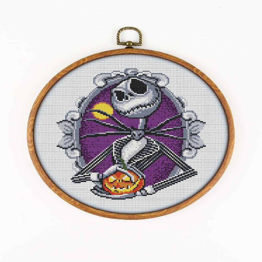 Jack Skellington CS2006 - Counted Cross Stitch KIT#2. Set of Threads, Needles, AIDA Fabric, Needle Threader, Embroidery Clippers and Printed Color Pattern Inside.