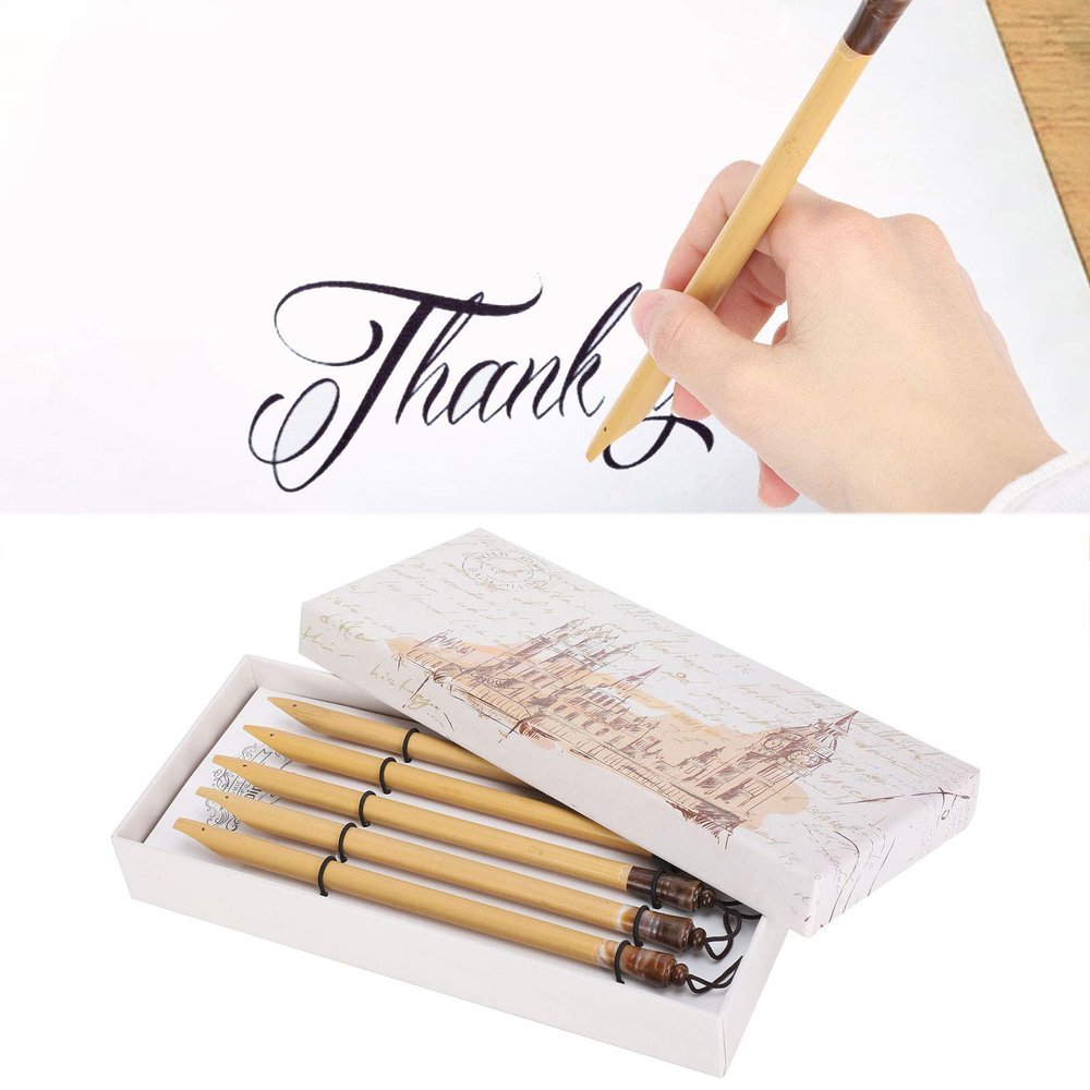 AYNEFY Comic Dip Pen Set, 5Pcs Wooden Handle Calligraphy Dip Pen Set with 5 Nibs Artist Cartoon Pen Set Cartoon Painting Tool Manga Dip Pen Signature Pen (Bamboo Tip Set)