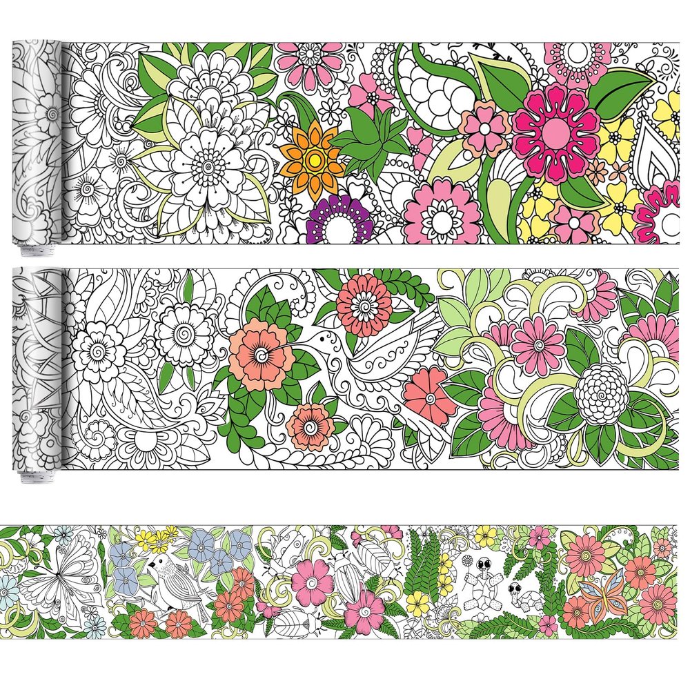 Colarr 3 Pack Giant Mandalas Coloring Posters 118 x 11.8 in Paper Jumbo Mandala Coloring Sheet Page Large Spring Flower Animal Drawing Banner for Adult Home Classroom Wall Floor Craft Activity
