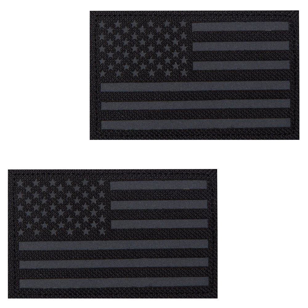2Pcs IR Reflective Tactical Morale Flag Patch American Flag US United States of America Military Uniform Emblem Patches Balck