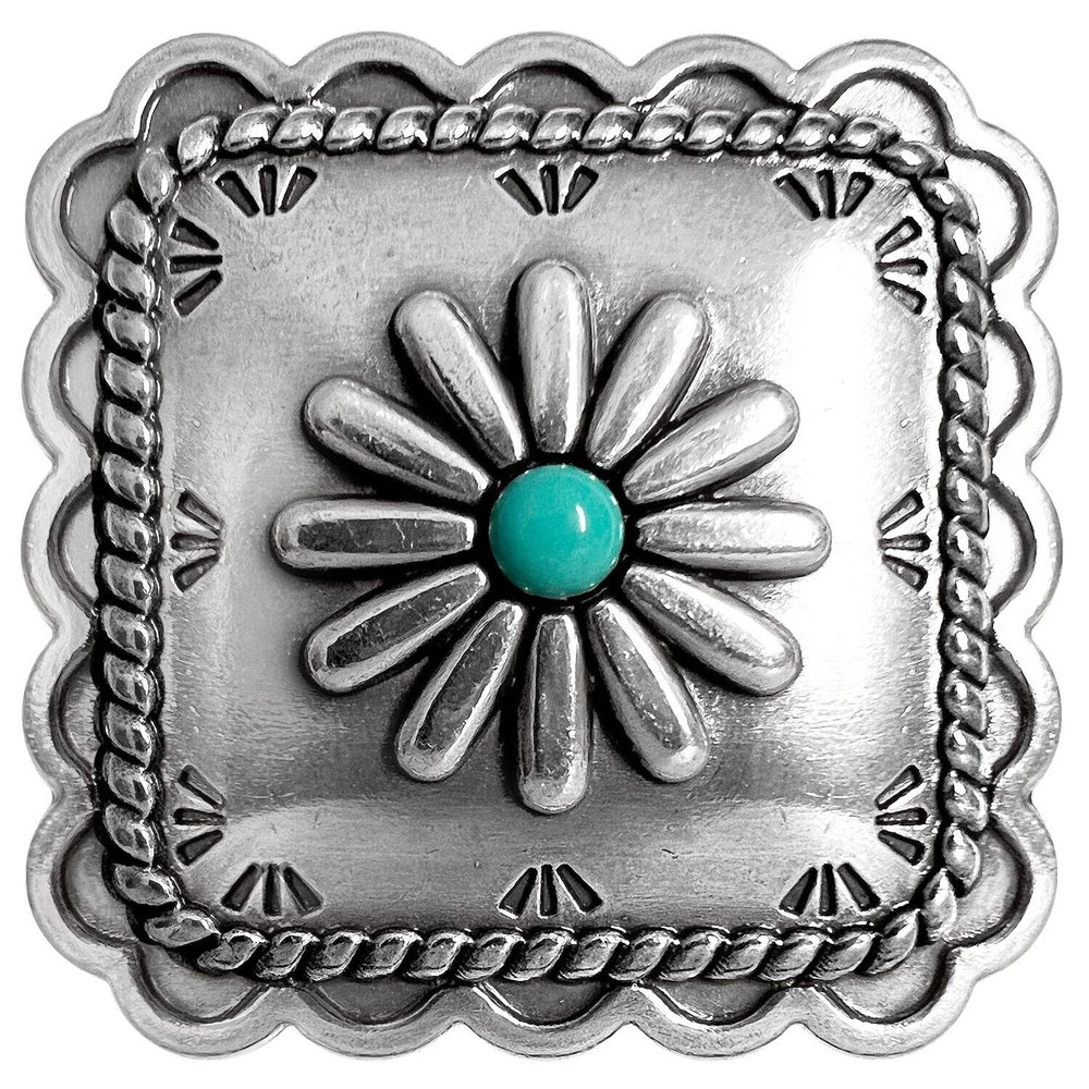 Conchos for Leathercraft Art Belt Tack Saddle Antique Rope Edge Engraved Square Conchos (Size 1-3/4"), Pack of 6 PCS