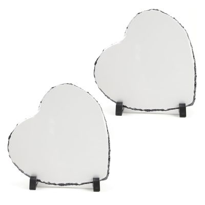 2 Pack Sublimation Slate Blanks 7.5x7.5 Inch Heart Custom Stone Slate Picture Frame Heat Transfer Rock Photo Plaque with Display Stand Decoration for Desktop Souvenir DIY Personalized Gift