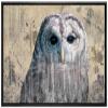 wall26 Framed Canvas Double Exposure Close Up of a Grey Barred Owl on a Rustic Style Canvas - Canvas Art Home Art - 16"x24" Black view 1