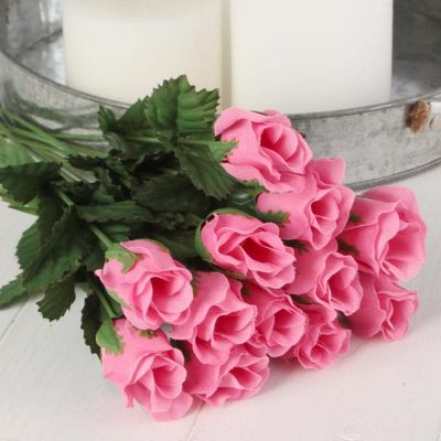 Factory Direct Craft Pack of 12 Hot Pink Artificial French Rosebud Stems for Wedding Florals and Everyday Arrangements (14-1/2" H)