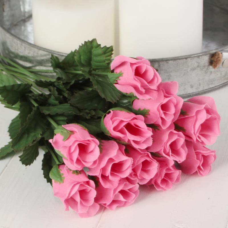 Factory Direct Craft Pack of 12 Hot Pink Artificial French Rosebud Stems for Wedding Florals and Everyday Arrangements (14-1/2" H)