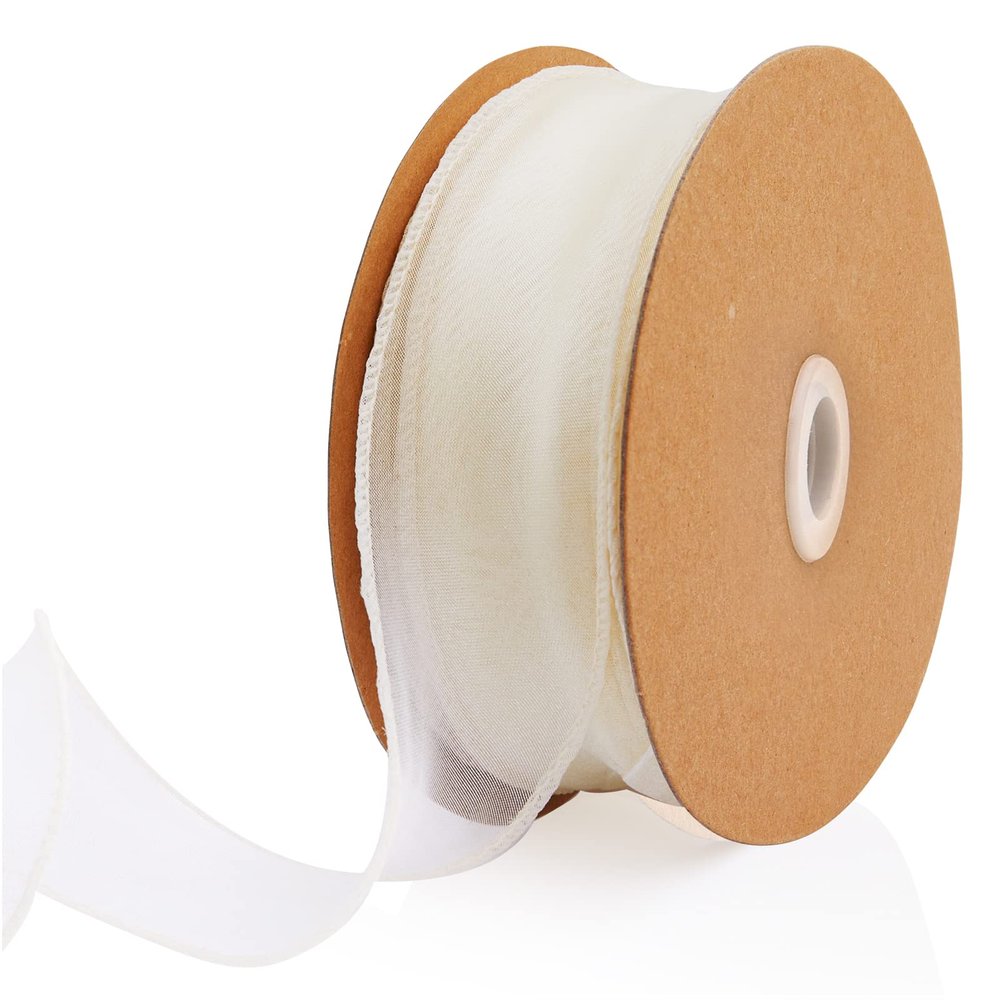 1.5 Inch Sheer Organza Ribbon Ivory Transparent Wavy Knot Ribbon 25 Yards for Gift Wrapping, Bouquet Wrapping,CraftChristmas-Birthday-Wedding-Party Decoration (Ivory, 1.5 inch)