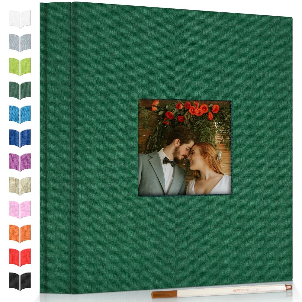 Artfeel Photo Album Self Adhesive Scrapbook Album for 3x5 4x6 5x7 8x10 Pictures,40 Pages Linen Cover with Display Window DIY Photo Book,Ideal Gifts for Family Travel Wedding Baby