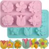 Sakolla 6-Cavity Flower Soap Molds Silicone, 2 Pack Tulip Different Flower Shapes Silicone Molds for Soap, Lotion Bar, Bath Bombs, Chocolate, Candy Baking Molds Jelly, Ice Cube Tray view 1