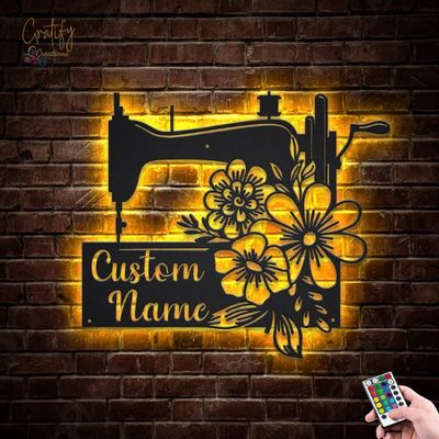 Luxury Personalized Metal Sewing Wall Art with LED Lights, Perfect for Any Quilting Enthusiast or as a Mother's Day Gift