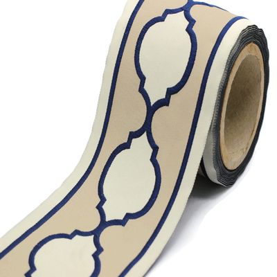 3.8 Yard Spool 3.93 inches Beige BlueEmbroidered Drapery Trim Jacquard Ribbon for your Drapes Curtains Drapery Banding Trim Tape V4 186