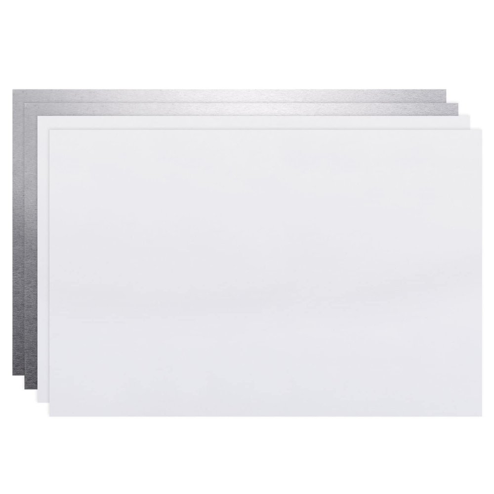 HARFINGTON 4pcs Sublimation Metal Blank Photo 6x8 Inch 0.4mm Thickness Waterproof Never Fade Aluminum Metal Business Cards Customize for Heat Transfer Printing Engraving, White