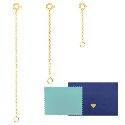 ADMITRY 925 Sterling Silver Necklace Extender, 3 Pcs 14k Gold Plated Durable Chain Extenders, Necklace Bracelet Anklet Jewelry Extension for Women (1 2 3 Inch)