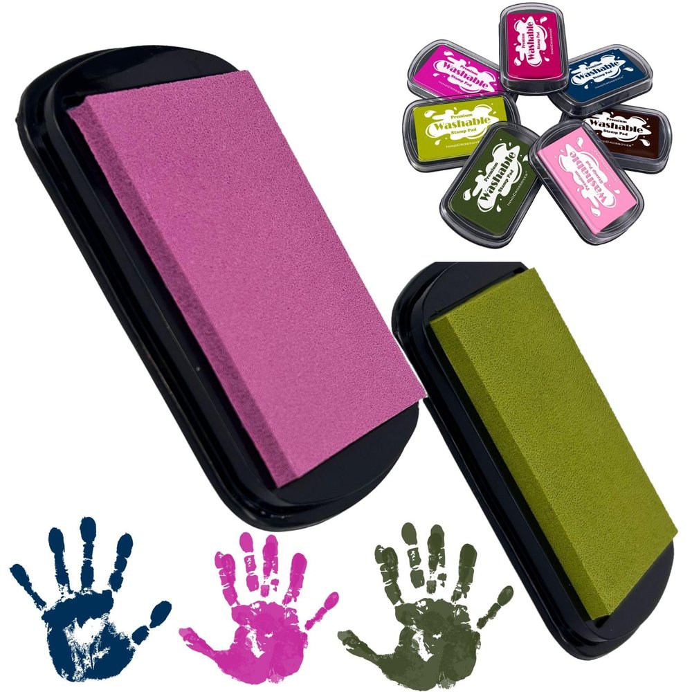 7 Washable Ink Pad, Stamps for Kids, Kids Crafts, Paw Print Kit, Baby Footprint Kit, Stamp Pads for Baby Shower on Scrapbooking, Fingerprint Ink Pad, Easy to Wash Off Skin| Large | Safe Non-Toxic