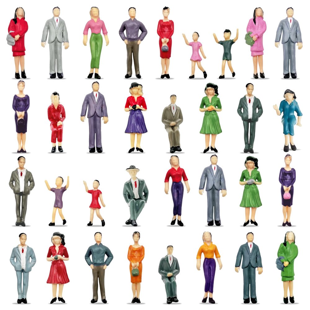 XIPEGPA People Figurines Mini Trains Architectural 1:25 Scale Painted Figures Plastic Small Dollhouse People Standing and Seat for Miniature Scenes