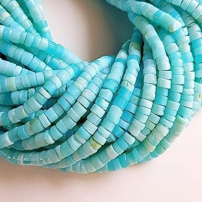 Kashish Gems & Jewels Blue Peruvian Opal Gemstone Plain Tire Beads 12 Inch Strand Size - 5 MM Gemstone Making Jewelry | Beads 100 Pieces