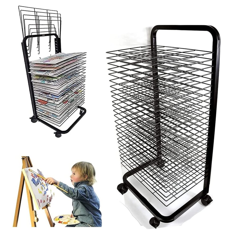 Art Drying Rack - Mobile Paint Drying Rack, Painting Drying Rack With Wheels, Art Organizer For Kids, Stackable Metal Stainless Steel Art Rack, With Removable Shelves ( Size : 25-layer/44x42x90cm )