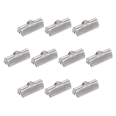 uxcell 60Pcs Ribbon End Crimp Clamps, 20mm Smooth Stainless Steel Pinch Cord End Clasps for DIY Bracelet Making, Silver Tone