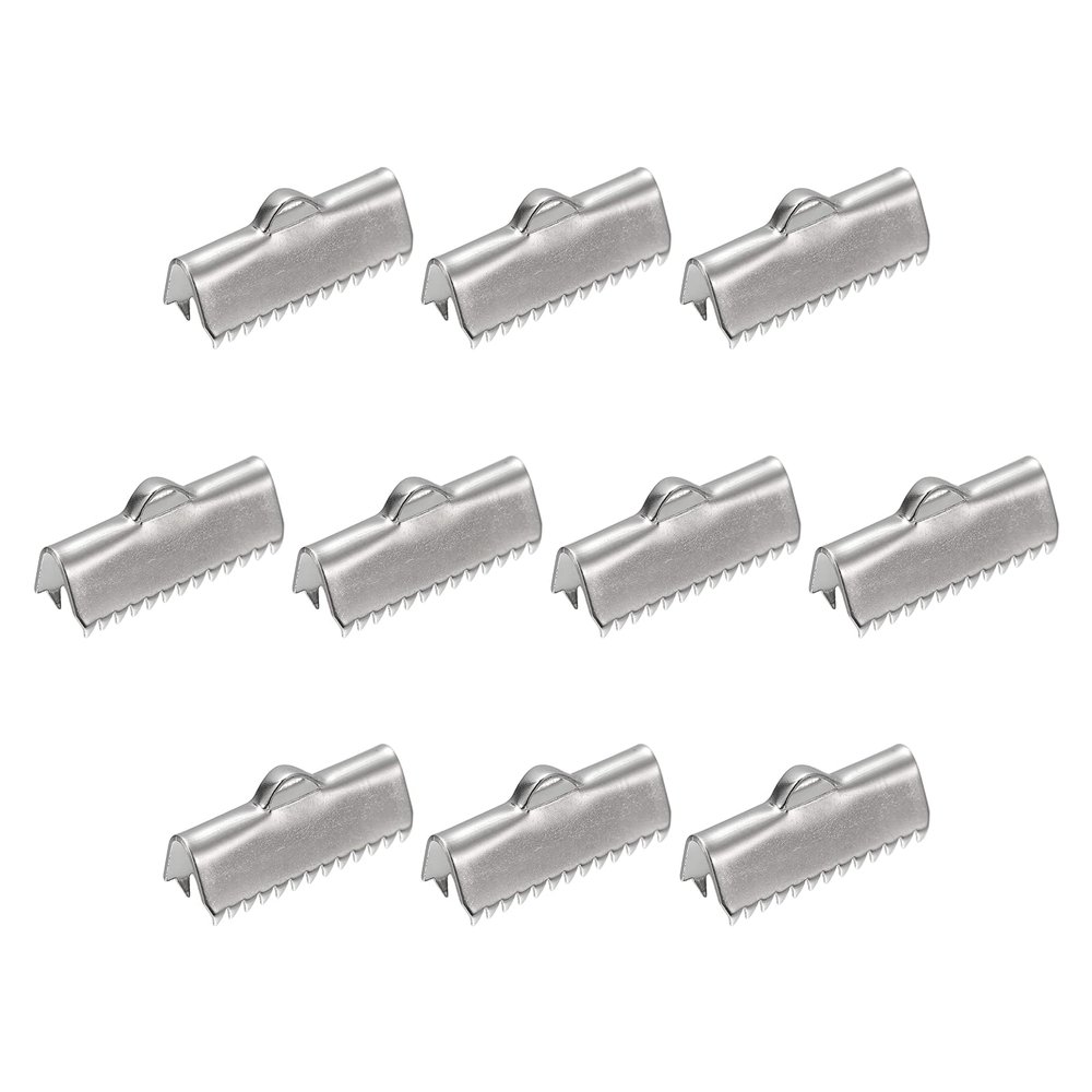 uxcell 60Pcs Ribbon End Crimp Clamps, 20mm Smooth Stainless Steel Pinch Cord End Clasps for DIY Bracelet Making, Silver Tone