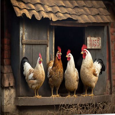 Diamond Painting Kits Vintage Chicken Coop, Diamond Painting 5D Round Diamond Chicken Flock Cross Stitch Gem Paste Art, Suitable for Beginners Wall Decor Farm Decor Or Gift(18X25Inch)