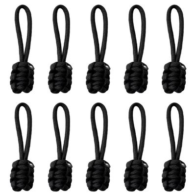 Honbay 10PCS Handmade Woven Pull Rope Nylon Zipper Pulls Zipper Tags Zipper Extension Replacement for Backpacks, Luggage Bags, Clothes (Black)