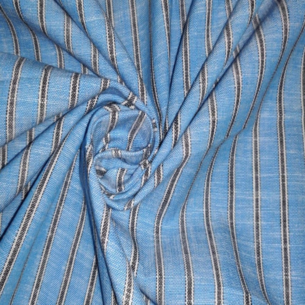 100% Linen Blue and Black Stripe Fabric 58" Wide [12806] Linen