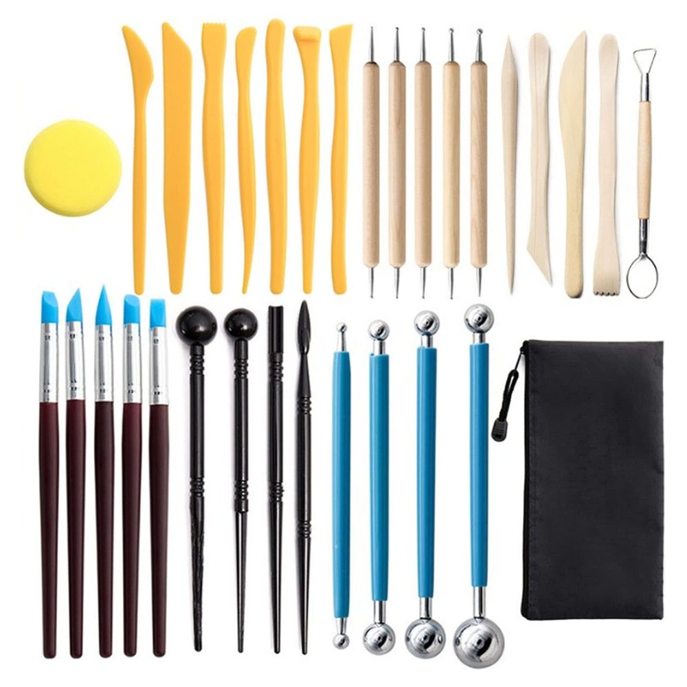 32Pcs Ceramic Clay Tools Kit Ceramic Clay Carving Tool Set Pottery Sculpting Tool for Clay, Fondant, Ceramic, Dough,Cake Decorating,Hand Soap,Pumpkin
