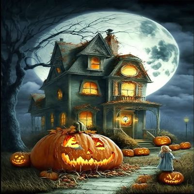 STOJAN 12X16Inch Diamond Painting Kits, Diamond Painting Moon Darkness Pumpkin Room 5D Full Diamond Embroidery Beginners DIY, Suitable for Wall Decor Club Decor Or Birthday Gifts for Friends