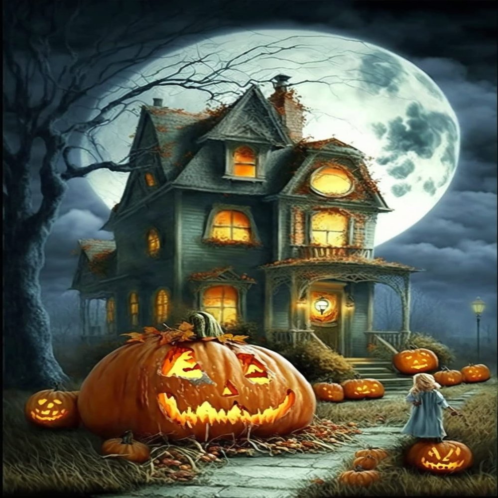 STOJAN 12X16Inch Diamond Painting Kits, Diamond Painting Moon Darkness Pumpkin Room 5D Full Diamond Embroidery Beginners DIY, Suitable for Wall Decor Club Decor Or Birthday Gifts for Friends