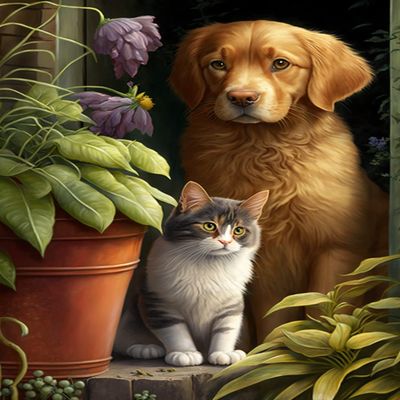 Cat and Dog Diamond Painting Kits Garden Diamond Painting - Full Round Diamond Crystal Kits for Adult Beginners and Kids, for Wall Decor & Living Room Decor (18 X 25 Inch)
