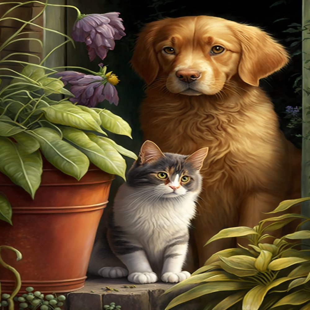 Cat and Dog Diamond Painting Kits Garden Diamond Painting - Full Round Diamond Crystal Kits for Adult Beginners and Kids, for Wall Decor & Living Room Decor (18 X 25 Inch)