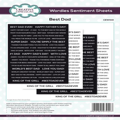 Creative Expressions Wordies Sentiment Sheets-Best Dad, A5, Black and White